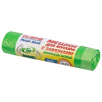 Мешки для мусора 35 л, биоразлагаемые с завязками, зеленые, в рулоне 20 шт., ПНД, 14 мкм, 600х500 мм, LAIMA ULTRA, 607688 в Ейске