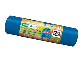 Мешки для мусора 120 л, синие, в рулоне 10 шт., ПНД, 14 мкм, 1100х700 мм, EXTRA, ex1201802 в Ейске