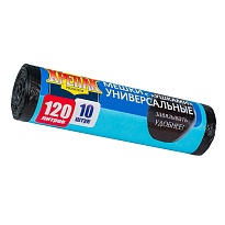 Мешки для мусора 120 л, с ушками, черные, в рулоне 10 шт., ПНД, 15 мкм, 1100х700 мм, Крепак, 4607075710474 в Ейске