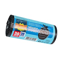 Мешки для мусора 30 л, с ушками, черные, в рулоне 30 шт., ПНД, 9 мкм, 600х500 мм, Крепак, 4607075710450 в Ейске Мешки для мусора 30 л, с ушками, черные, в рулоне 30 шт., ПНД, 9 мкм, 600х500 мм, Крепак, 4607075710450 в Ейске