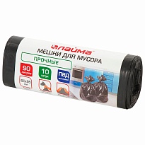 Мешки для мусора 90 л, черные, в рулоне 10 шт., ПВД, 25 мкм, 950х600 мм, LAIMA, 605332 в Ейске