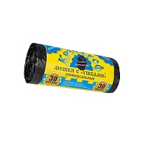 Мешки для мусора 30 л, с ушками, черные, в рулоне 30 шт., ПНД, 8 мкм, 580х460 мм, Крепакоф, 4607075710412 в Ейске Мешки для мусора 30 л, с ушками, черные, в рулоне 30 шт., ПНД, 8 мкм, 580х460 мм, Крепакоф, 4607075710412 в Ейске