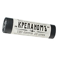 Мешки для мусора 120 л, черные, в рулоне 10 шт., ПНД, 12 мкм, 1030х660 мм, Крепаномъ, 4607075710573 в Ейске